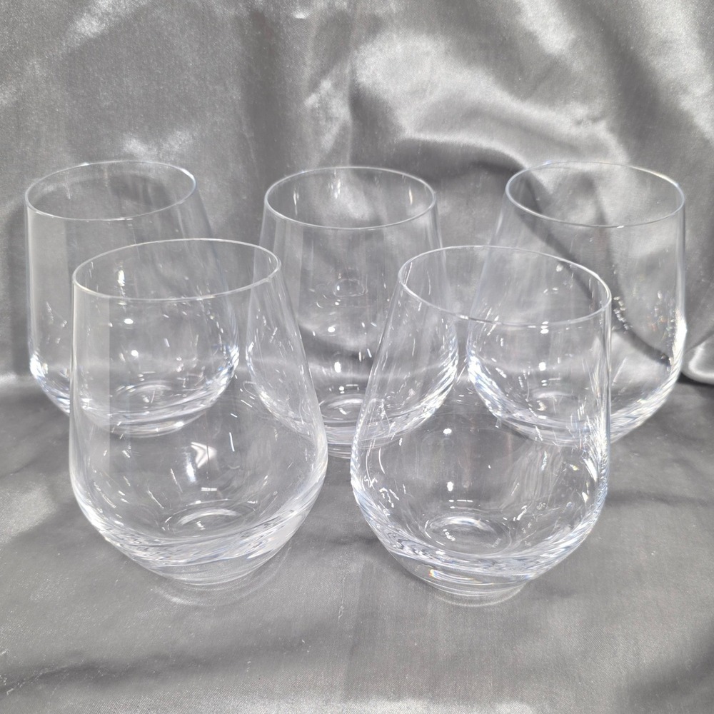 Lenox Stemless Wine Glasses Set of 5 Clear Glass Barware Crystal Etched Logo